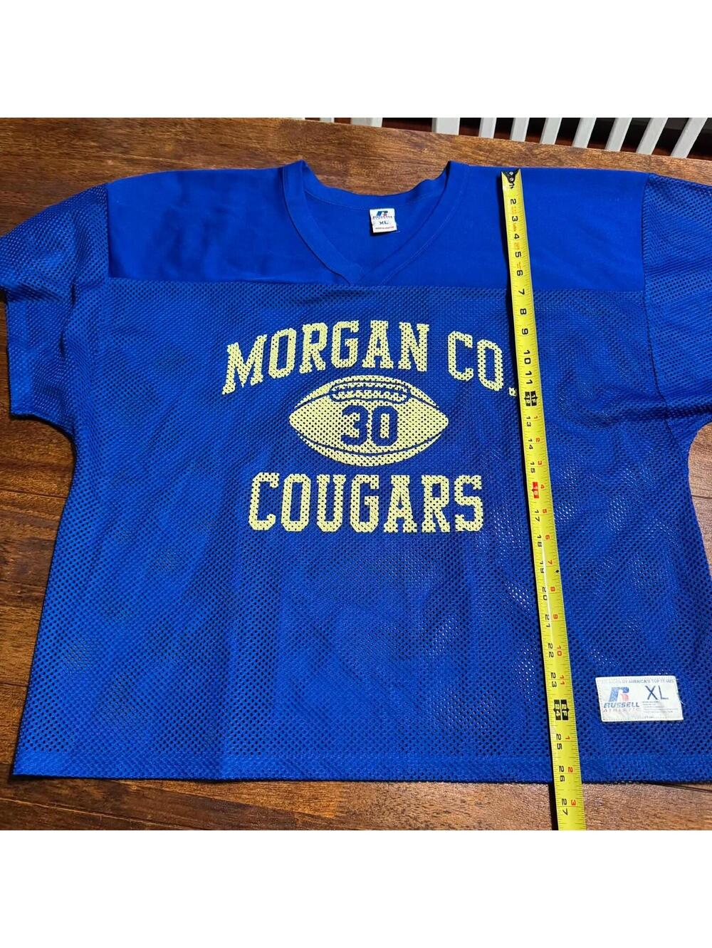 Vtg Russell Athletic 80s 90s  Cougars Football Jersey Mens XL BLue Cropped Mesh - Picture 4 of 7